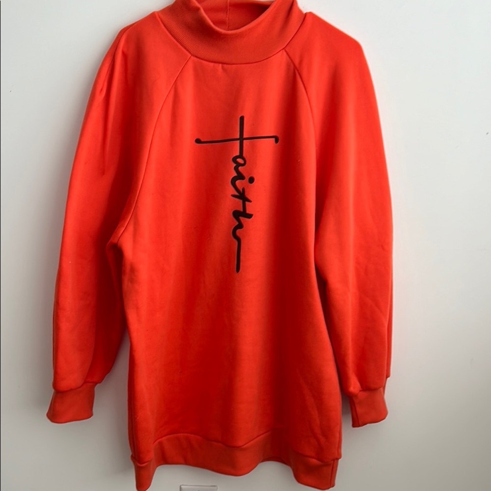 Chicme women Orange Sweater with Faith Graphic SIZE XXL